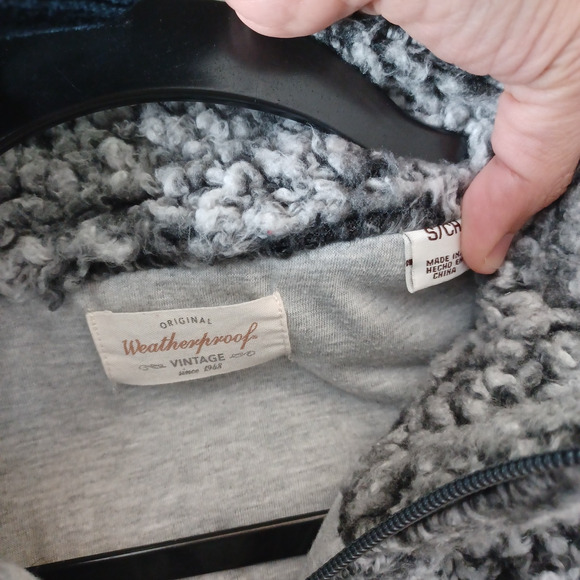 Original Weatherproof Snow Winter Quarter Zip Faux Fur Sherpa Jacket Gray Small - Picture 3 of 6